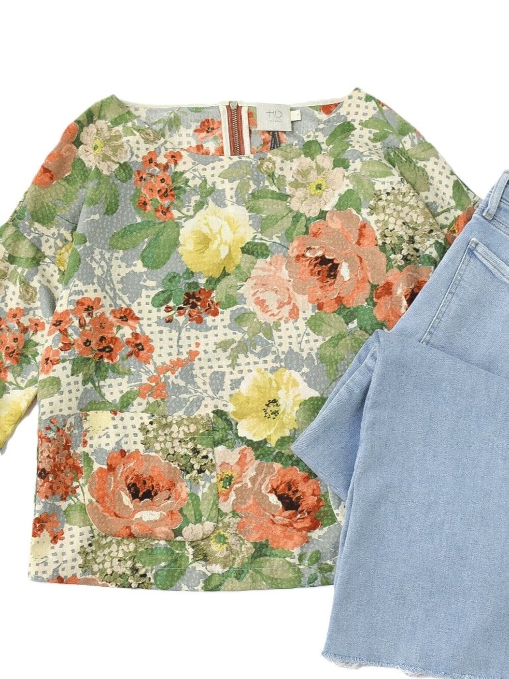Anthropologie HD in Paris Floral Top Pockets Boxy Size S Cottagecore Retro